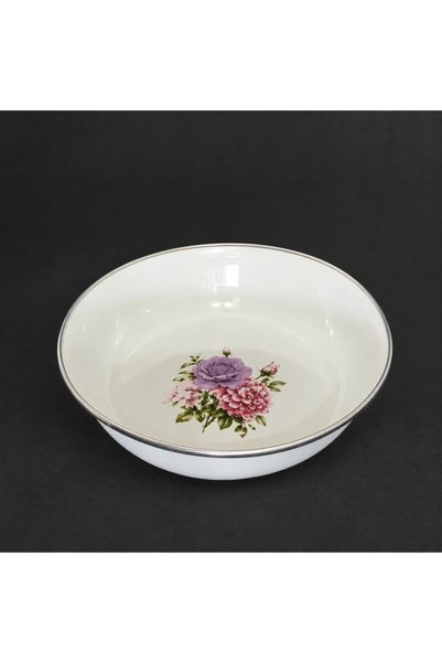 Zarif İnci Set of 6 Enameled Pudding Plates 16 cm Patterned Dinner Breakfast Plate Salad Chips Zinc Bowl