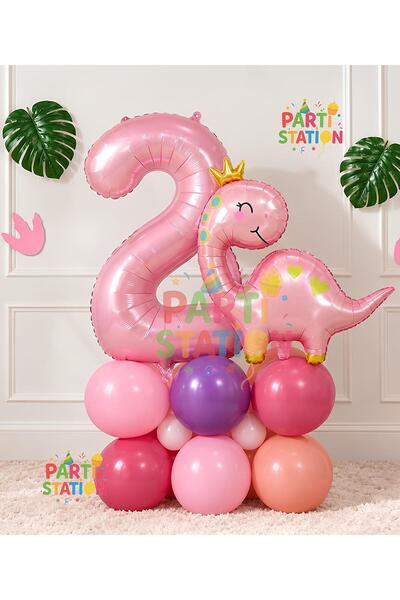 Parti Station Cute Pink Dinosaur Concept 2 Years Old - 10 Piece Birthday Ball...