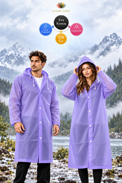 Lucky Love Unisex Mor Eva Kumaş Su Rüzgar Geçirmez Yetişkin Yağmurluk İlkbaha...