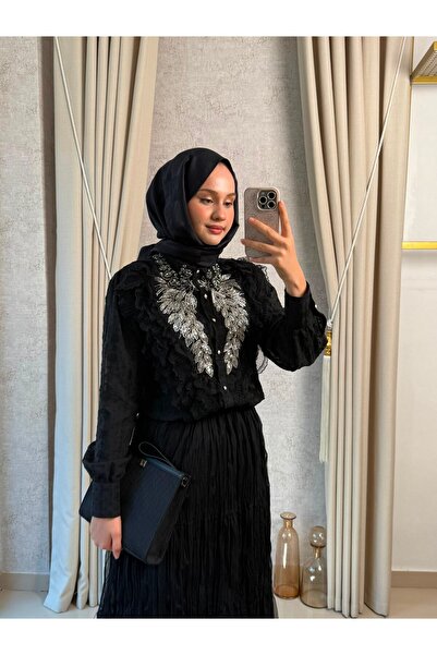Mimoza Butik MMZ Melek Kanat Tasarım Gömlek Siyah