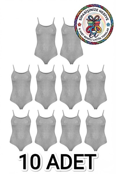 Seher Yıldızı 10-Pack Women's Cotton Lycra Bodysuit with String Straps and Bo...