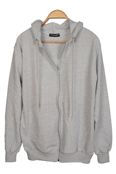 luci sports Unisex Hooded Zippered Pocket Thin Combed Cotton Gray Basic Sweat...