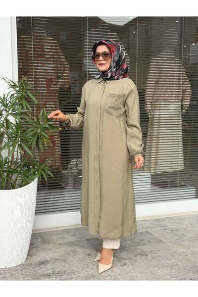 Armine TREND TENCEL KUMAŞ TAM BOY FİLE DETAYLI TUNİK HAKİ