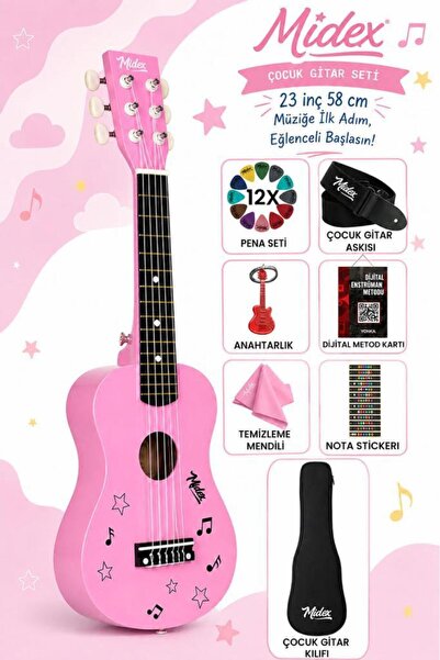 Midex CG-230PK Çocuk Klasik Gitar Seti 3-8 Yaş 23 İnç 58 cm Pembe Çocuk Gitar...
