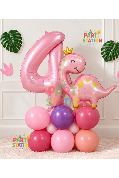 Parti Station Cute Pink Dinosaur Concept 1 Year Old - 10 Piece Birthday Ballo...