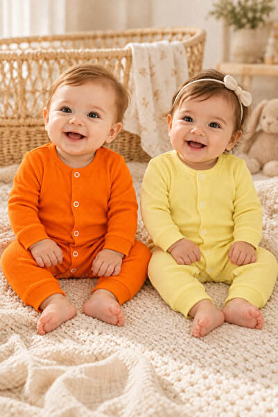 Mai Perla Unisex Organik Pamuklu Çıtçıtlı Raporlu 2’li Bebek Tulum Seti 0-3 Ay