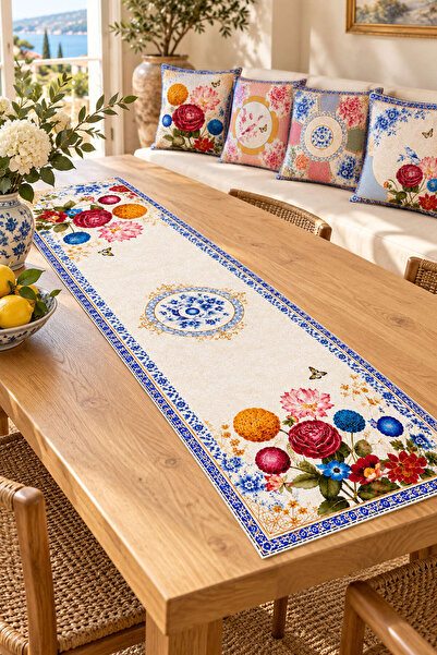 Cango Home Royal Garden Çiçek ve Kuş Desenli Dekoratif Dijital Baskılı Runner...