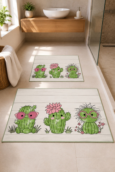 DEKOMOD Decorative Digital Printed Set of 2 Bath Mat Non-Slip Base Toilet Set