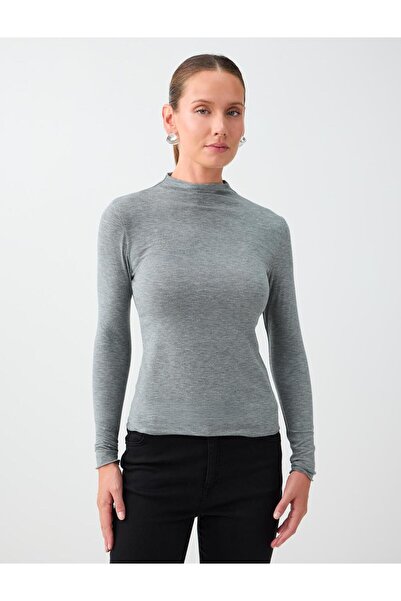 Jimmy Key Anthracite Melange Crew Neck Slim Fit Long Sleeve Blouse