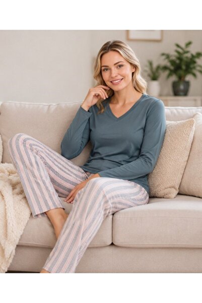 FLZ Women's Winter Viscose Pajama Set Long Sleeve V-Neck Comfortable Fit m L ...