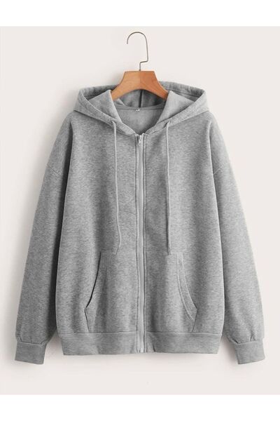luci sports Unisex Plain Oversize Hooded Zipper Cardigan