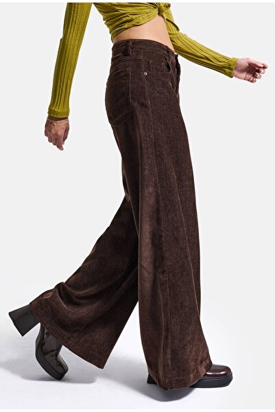 it's basic Kadın Kahve w6-81 Palazzo Fit Pürüzsüz Velvet Kadife Kumaş Pantolon