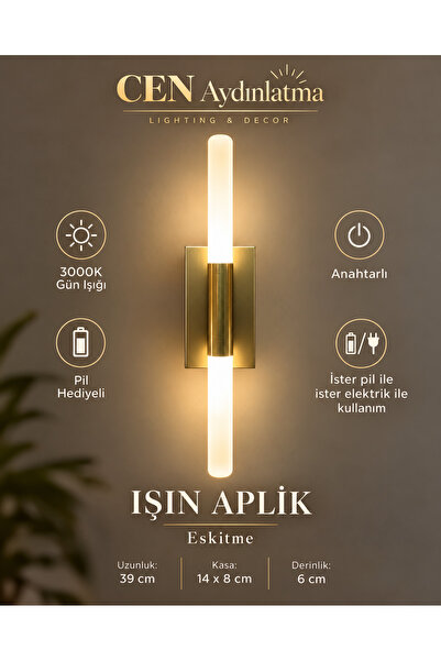 ZEYNEP RANA CEN Aydınlatma Işın Pilli Aplik ve Elektrikli Aplik Anahtarlı 300...