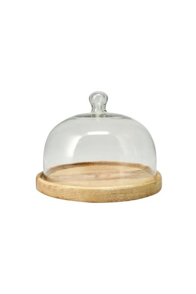 Home & Styling Γυάλινη Φόρμα Κέικ με Καπάκι και Ξύλινη Βάση, Σχήμα Καμπάνας 2...