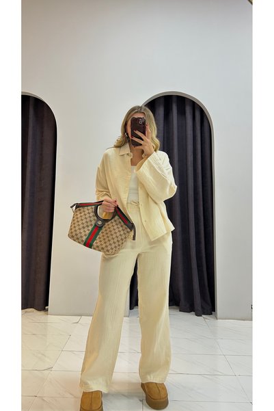 MERVENS Muslin Linen Shirt Trousers Set