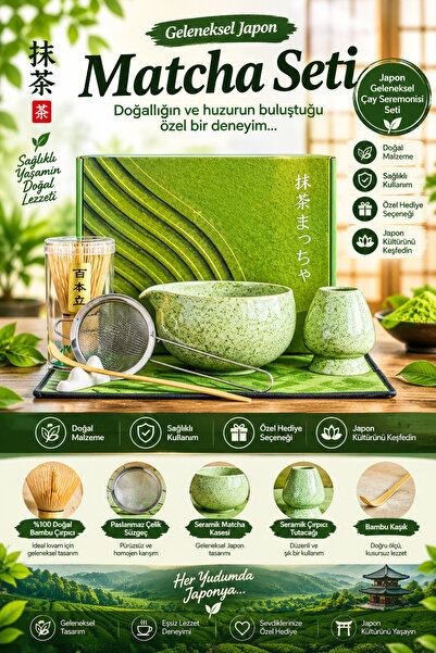 nextbuy 7 Parça Matcha Çay Yapma Seti Japon Tarzı Seramik Kase Whisk Tutucu Standı Bambu Kaşık Çırpıcı Seti