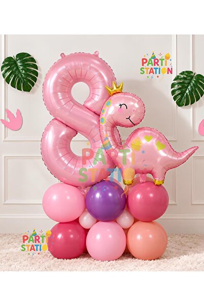 Parti Station Cute Pink Dinosaur Concept 1 Year Old - 10 Piece Birthday Ballo...