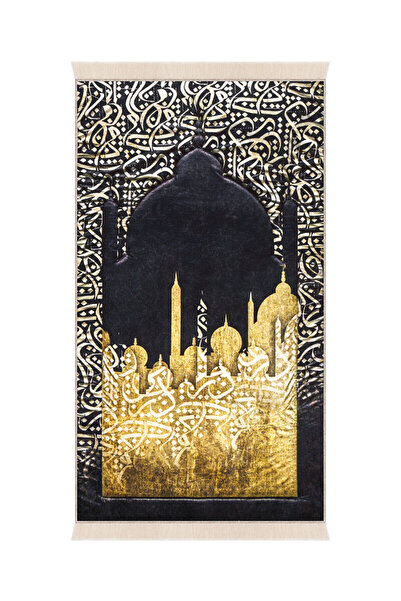 Bursa İpek Black Sponge Velvet Prayer Rug