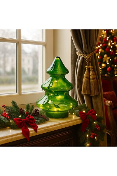 Ornament24 Brad decorativ de Craciun din sticla luminos, ornament festiv brad...