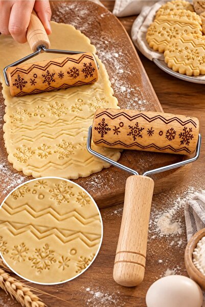 Kitchen Beauty Ahşap Karışık Desenli Hamur Merdanesi Kurabiye Ve Pasta Hamuru...