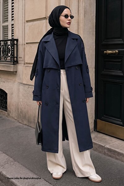 InStyle Trench coat căptușit, albastru marin, cu nasturi dubli