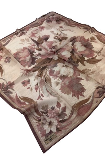 Lesscarves Patterned Cotton Silk Scarf 90X90 Ls2213 10-Light Mink-Dry Rose
