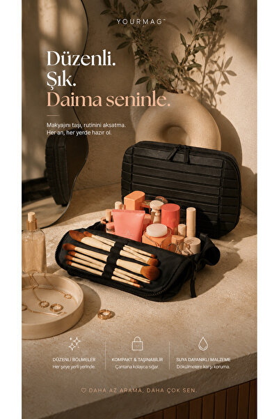 YOURMAG Premium Deri Makyaj Çantası - Kozmetik Çantası & Seyehat Makyaj Çantası