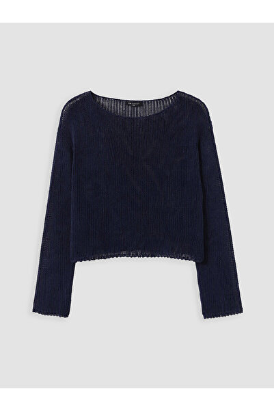 LC Waikiki Nevavm Lcw Comfort Navy Blue Knitwear Openwork Boat Neck Women's S...