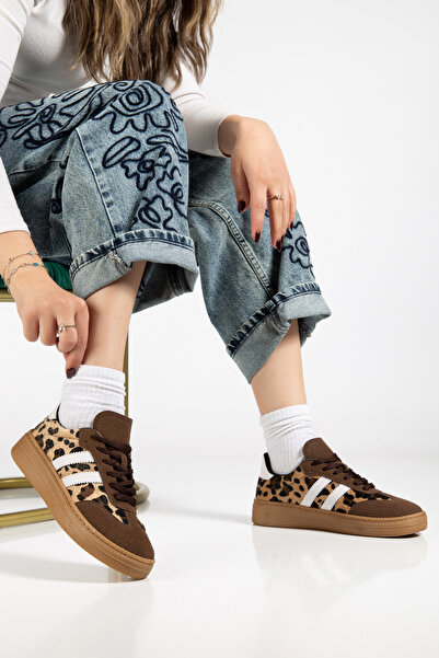 Tonny Black Kadın Leopar Kadın Rahat Kalıp Yumuşak Deri Sneaker