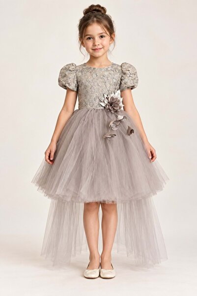 Mnk Baby&Kids Girl's Palmira Embroidered Tailcoat Evening Dress M00861 Gray