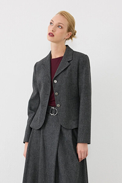 Gusto Waist-Fitted Woolen Jacket - Black