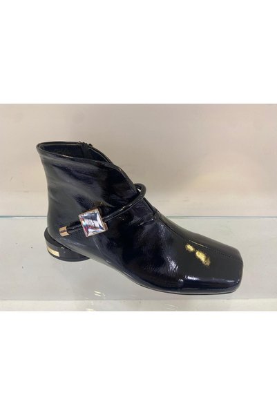 MARCO ROCCO Genuine Leather Stone Buckle Zippered Short Block Heeled Square Toe Women's Boots