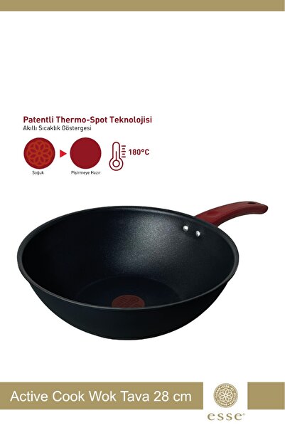 Esse Active Cook Wok Tava 28 CM Siyah Thermo Spot Tecnoloji