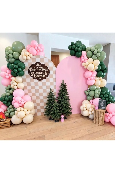 Çemrek Süs Parti Pink Green Beige Balloon Chain Set of 100