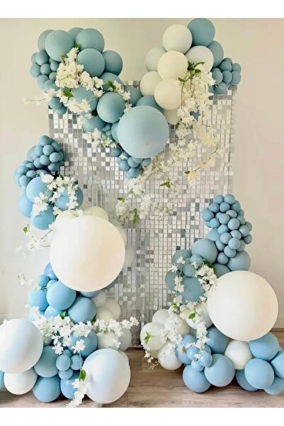 Çemrek Süs Parti Retro White Orange Blue Balloon Chain Set of 103 Large Balloons