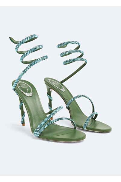 Heel Rene Caovilla Cleo crystal-embellished womens sandals Green