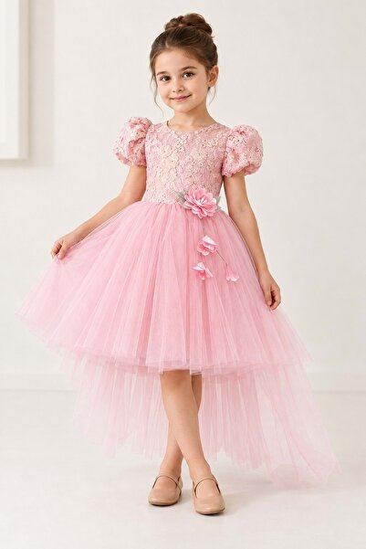 Mnk Baby&Kids Kız Çocuk Palmira Nakışlı Kuyruklu Abiye M00861 PEMBE