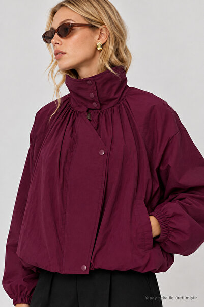 Lovelyİstanbul Dik Yaka Oversize Paraşüt Ceket LBY0089 MÜRDÜM