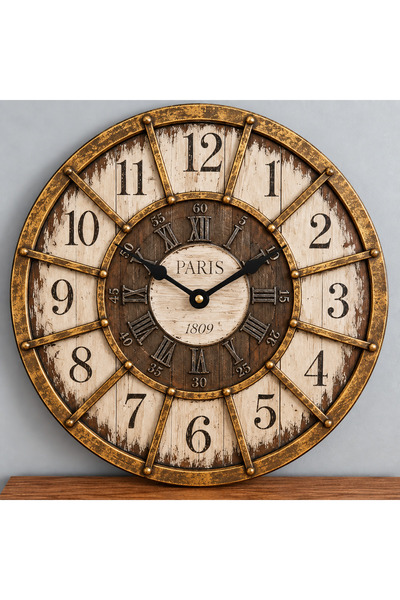 dbsanat Paris Vintage 50 cm Metal Görünümlü Büyük Dekoratif Duvar Saati