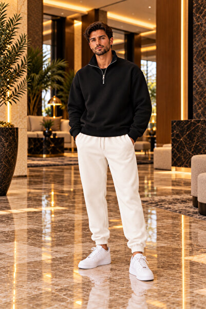 FECCY Premium Unisex Cotton Half Zipper Sweatshirt Jogger Set 3 Yarn Bottom-Top Set