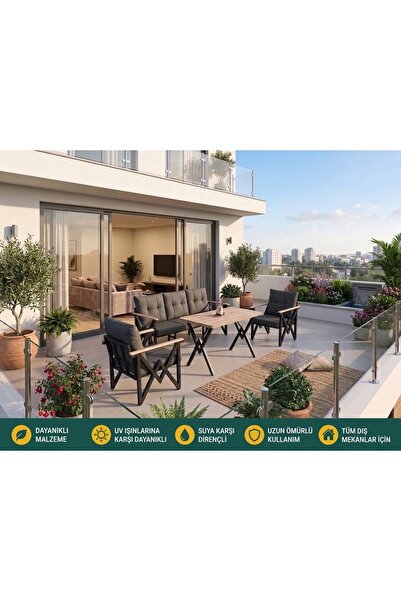 GÜL KONSEPT Gülkonsept (ZAMBAK) 3-1-1 MASALI(ANTRASİT GRİ) METAL BALKON VE BA...