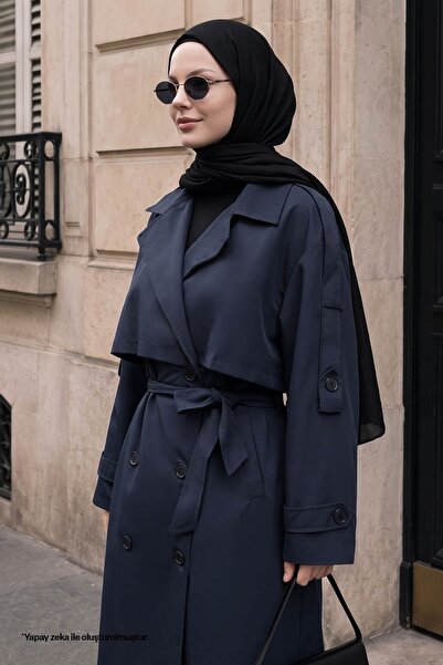 InStyle Trench coat căptușit, albastru marin, cu nasturi dubli
