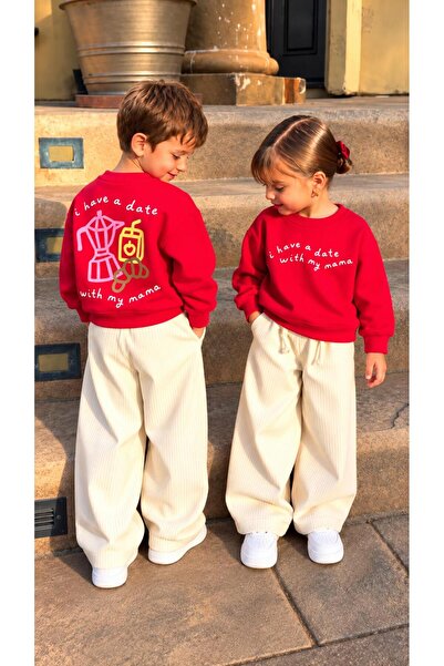 YİGİT BUTİK Girl's and Boy's 3 Thread Non-Embroidered Sweatshirt Gabardine Pa...