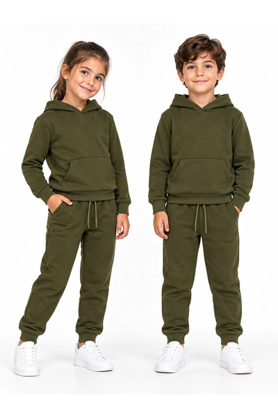 rony pony kids Unisex Girls Boys Khaki 3 Thread Hooded Kangaroo Pocket Tracks...