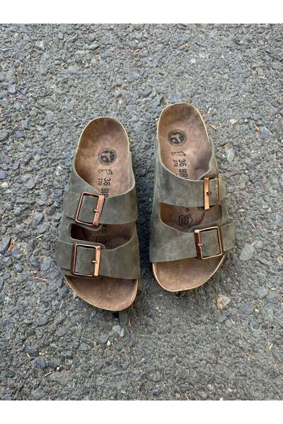 Juuuj Khaki Lightly Constructed Comfortable Sole Double-Strap Buckle Detailed...