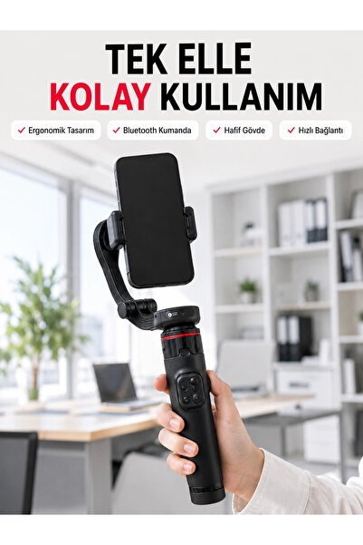Tekno Profesyonel AI Gimbal Selfie Stick Yüz Takipli Telefon Sabitleyici Bluetooth Kumandal