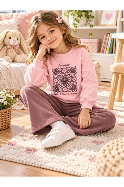 Uğur bebe 100% Cotton Girls' Tracksuit Set Acapella Floral Printed Sweatshirt...