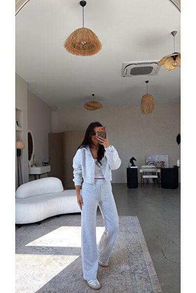 Buket Teke Gray Melange Two-Thread Basic Sweatpants