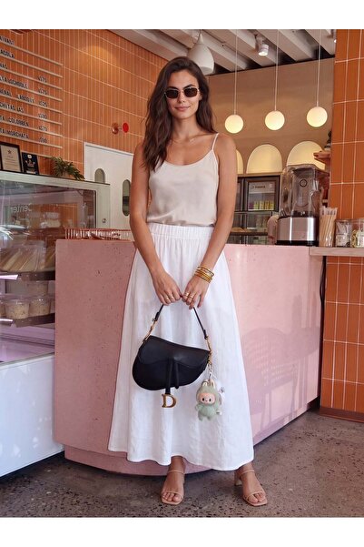Juuuj White Cotton Maxi Skirt with Elastic Waist, Flowy Cut, and Side Pocket ...