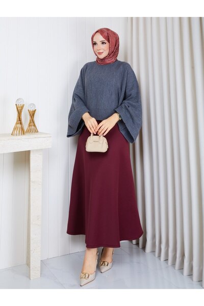 REMA BUTİK Women's Spanish Sleeved Terry Sweater - Puff Scuba Fabric A-Line Skirt Double Combination